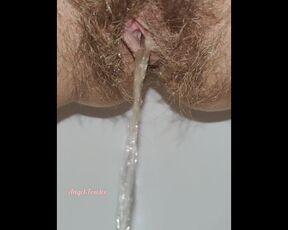 Powerful stream of piss from my hairy pussy | Up Close POV | Free Pee Porn Videos