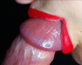 Sensual Sloppy BLOWJOB with red lips - Wet Sucking Dick.