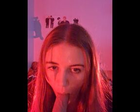 Teen Practices Blowjob on Dildo