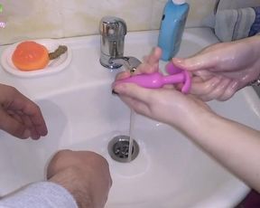 Couple Washing Hands and Sex Toy before Sex #SCRUBHUB