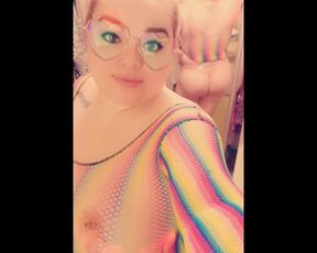 Round Ass Curvy Latina Feeling Sexy in Rainbow Fishnet Top and Thong