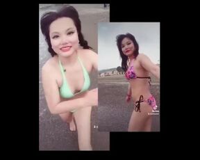 Asian Girl Beach Run Bikini Edit