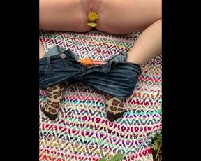 Flower in Pussy outside MILF Panties and Pants down