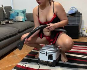 SEXY VACUUMING THE CARPET ON BABYDOLL