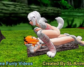 White Anime Dog Girl Riding Outdoors Sex in the Forest