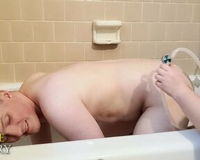 Submissive's simple shower anal douching