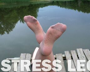 Mistress Feet In Flesh-Colored Pantyhose Teasing On The Forest Lake