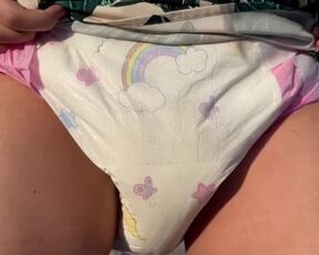 Pissing in diaper outdoors