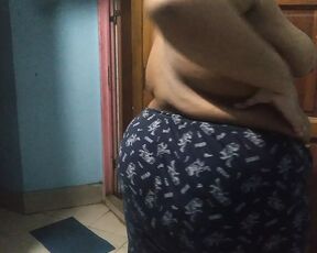 Neighbor aunty with big ass and big tits does exercise for backache while naked