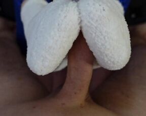 Fluffy socks handjob, footjob