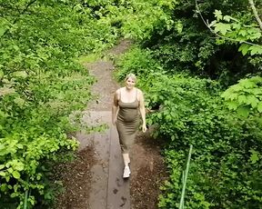 Blowing on the bridge in the forest