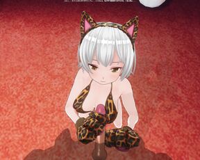 3D HENTAI Neko girl strokes your dick with her paws