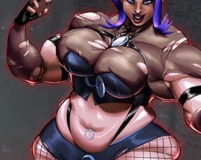 BBW Goth grows to extreme muscle giantess