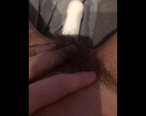 Hairy pussy toying with dildo