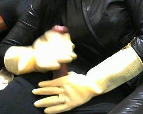 first time with her new long yellow rubber gloves jerking me